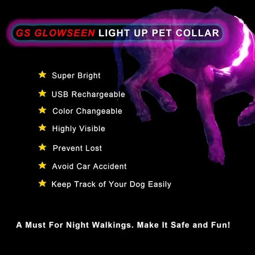Vista 3 de Collar de perro recargable USB-C, collar de luz multicolor súper brillante, resistente a la intemperie, luz de seguridad para caminar por la noche