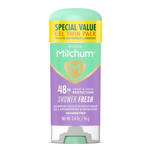 Vista 2 de Mitchum Desodorante en gel antitranspirante para mujeres, fragancia fresca en polvo, protección contra el sudor y el olor de 48 horas, defensa