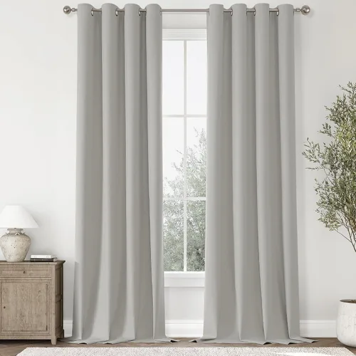 Vista 117 de ChrisDowa Cortinas 100% Opacas de Abedul Sólido de 45 Pulgadas de Largo, 2 Paneles para Dormitorio y Sala de Estar, Estilo Granja Oscurecedoras
