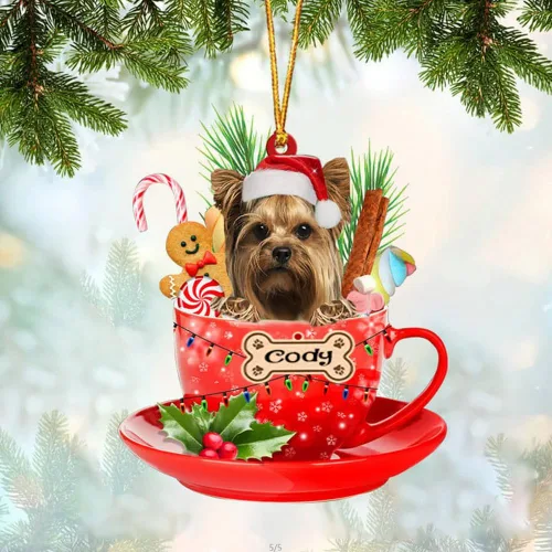 Vista 37 de NAZENTI Adorno personalizado de Alaskan Malamute en taza roja, adorno de Navidad personalizado para perros amantes de las mascotas, colgante