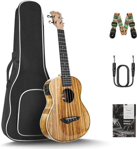 Vista 12 de Caramel Ukulele Eléctrico Tenor CT204 de Madera de Acacia Totalmente Maciza de 26 Pulgadas, Kit Profesional de Ukulele para Principiantes, Paquete