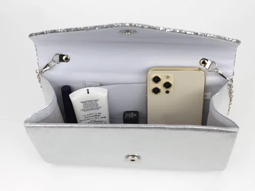 Vista 4 de Queena Bolso de mano de noche brillante con purpurina para mujer, bolso de mano con cadena para boda, fiesta, graduación, regalo para mamá, esposa