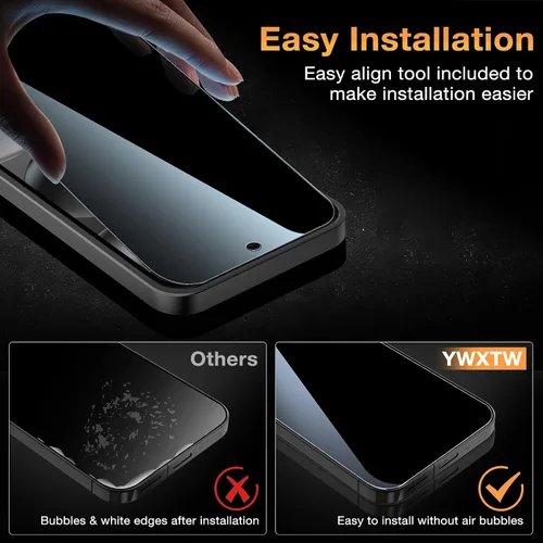Vista 7 de YWXTW - Paquete de 2 protectores de pantalla de privacidad para Google Pixel 10/10 Pro/Pixel 9/9 Pro, compatible con desbloqueo de huellas