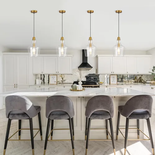 Vista 6 de Lámpara Colgante de Vidrio Moderna de Latón 1 Luz Individual con Cúpula Luminarias Colgantes para Isla de Cocina Comedor Pasillo, Diámetro 9 Latón