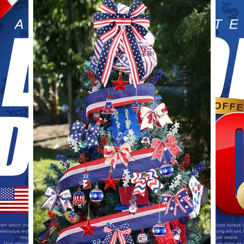 Vista 6 de 43 adornos patrióticos para árbol del 4 de julio, Día de la Independencia, adornos para árbol de Navidad, decoración de lazo rojo, blanco y azul