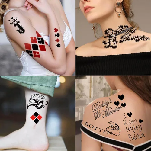 Vista 7 de 5 hojas de tatuajes temporales de Halloween HQ para mujeres, hombres y adultos, tatuajes de manos de cara de Joker, kit de maquillaje de Halloween