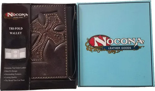 Vista 4 de Cartera de piel con diseño de cruz Nocona de manos rezando