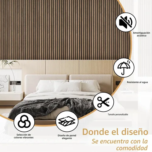 Vista 9 de RITOLLO Paneles de listones de madera para pared, 2 piezas de 94.5 x 11 pulgadas, paneles acústicos para decoración de pared interior, panel