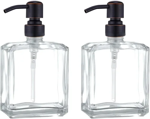 Vista 10 de Amber Glass Soap Dispenser,17oz, Black Pump Refillable, 304 Stainless Steel Pump, Liquid Hand Soap Dispenser, Bathroom Kitchen Sink Vanity