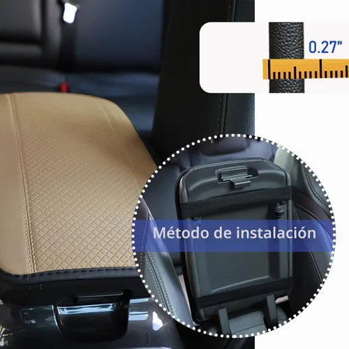 Vista 4 de Ziciner Almohadilla de cuero para reposabrazos de consola central de automóvil, protector impermeable de PU para caja de asiento de automóvil Beige