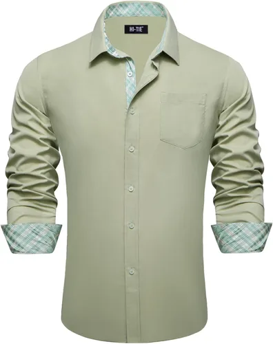 Vista 38 de Hi-Tie Camisa de manga larga jacquard con contraste interior sin arrugas para hombre
