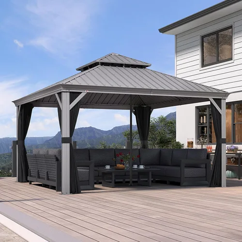 Vista 23 de PURPLE LEAF - Gazebo para exteriores de 10 x 12 pies, con sistema de drenaje