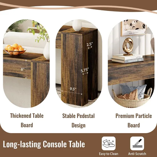Vista 2 de Epecoya Mesa consola extra larga para entrada, sala de estar, mesa de madera de granja de 71 pulgadas, consola rectangular con base doble de madera