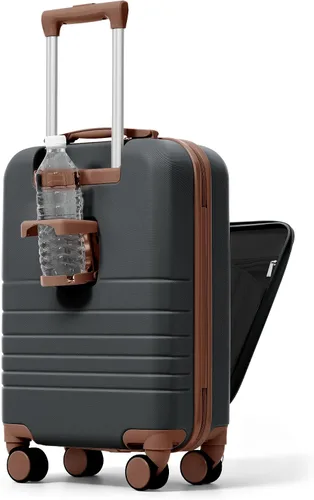 Vista 6 de Merax 3 piezas expandible ABS Hardshell equipaje Sets Spinner Wheel Maleta TSA Lock Suit Case, Apertura frontal negra, Juego de 2 piezas, Maleta