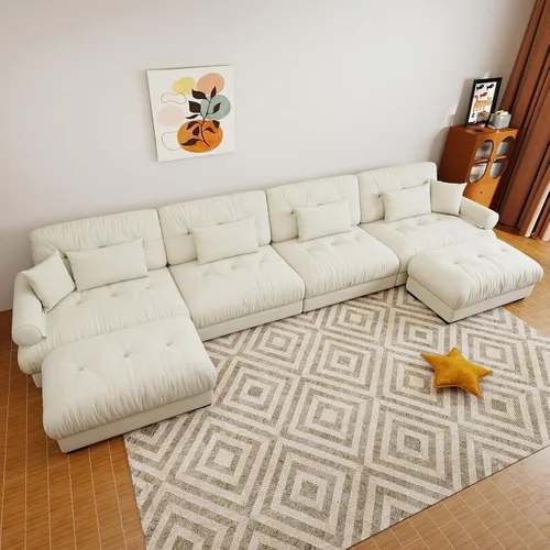 Vista 43 de Sofá modular de gran tamaño de 94 pulgadas, sofás seccionales grandes de color beige y blanco para sala de estar, juego de sofá de terciopelo, sofás