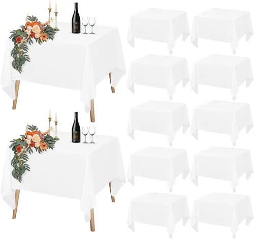 Vista 10 de Paquete de 12 manteles rectangulares beige para mesas de 6 pies de 60 x 102 pulgadas, manteles impermeables beige a granel para bodas, poliéster