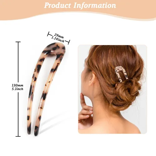 Vista 2 de Paquete de 2 horquillas para el cabello francés Benefree de 5.1 pulgadas en forma de U marfil para cabello fino y grueso, palillos de pelo clásicos