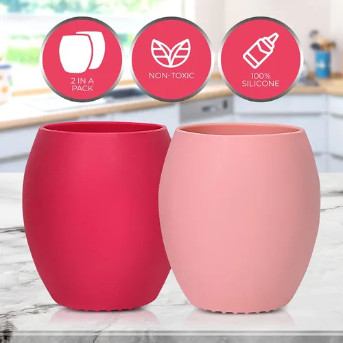 Vista 3 de Taza de silicona para bebé, taza de entrenamiento para niños pequeños, taza abierta para el destete LED del bebé, paquete de 2 tazas para bebés que