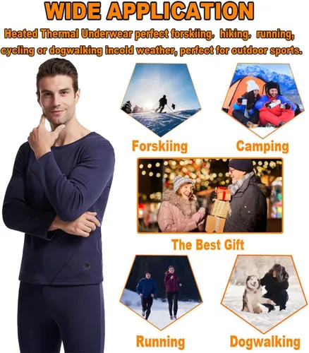 Vista 5 de Windpost Conjunto de ropa interior térmica térmica para hombre, ropa interior deportiva de invierno para hombre, con 16 zonas de calefacción
