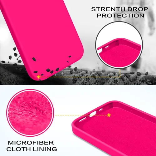 Vista 3 de BENTOBEN Funda para iPhone 13 Mini, silicona líquida de silicona suave, antiarañazos, a prueba de golpes, con forro de microfibra, rosa intenso Rosa