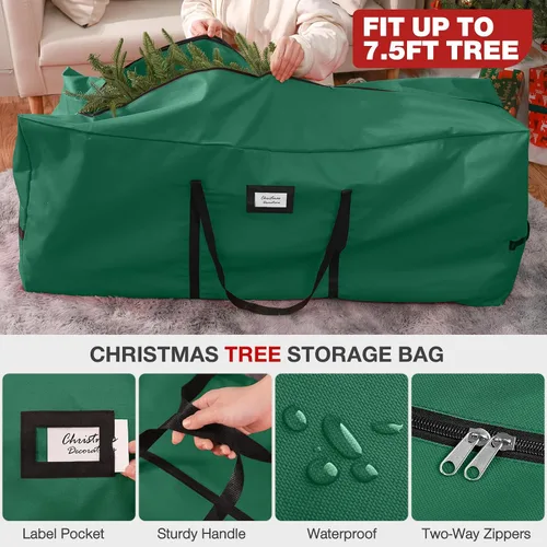 Vista 4 de Paquete de 3 bolsas de almacenamiento para árbol de Navidad, para árboles artificiales de hasta 7.5 pies, duraderas e impermeables con asas