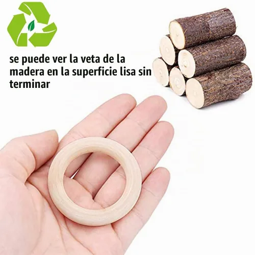 Vista 2 de 30 anillos de madera para manualidades, 2.165 in, 2.2 pulgadas, anillos de madera natural para conectores colgantes de macramé, fabricación