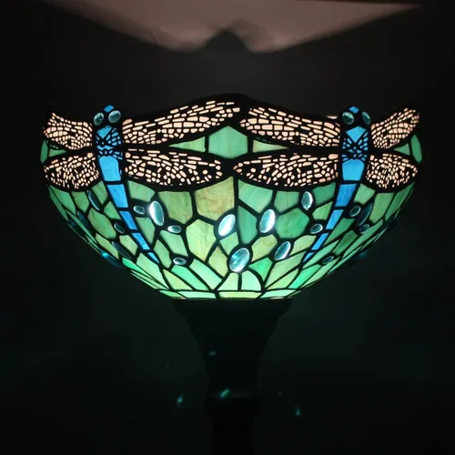 Vista 5 de Tiffany - Lámpara de pie tipo antorcha de vitral de 12 x 12 x 67 pulgadas, luz de esquina antigua (libélula verde)