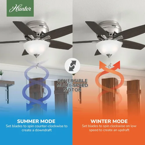 Vista 4 de Hunter Fan Company, 51082 Newsome Ventilador de techo de perfil bajo de níquel cepillado de 42 pulgadas con kit de luz LED y cadena de tracción