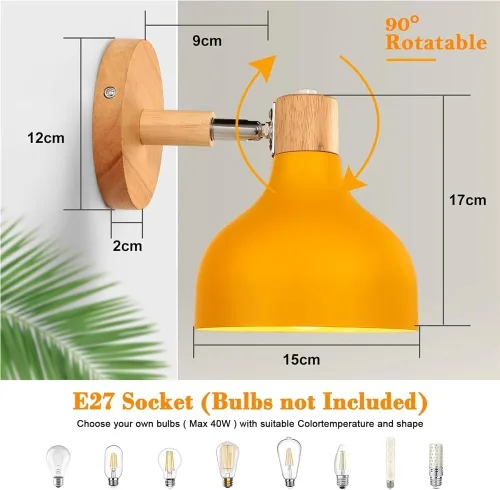 Vista 7 de Scandinavian Retro Dimmable E27 Wall Lamp for Bedroom Living Room Hallway Kitchen Indoor Lighting(Amarillo,1 Pieza)