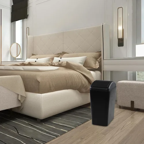 Vista 6 de Asking - Bote de basura pequeño de 4.5 galones con tapa abatible, paquete de 3, color negro Cubo de basura de plástico con tapa giratoria, mango