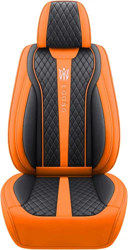 Vista 5 de LGOSG - Juego completo de fundas de cuero para asientos delanteros y traseros para sedán, SUV, 5 asientos, ajuste universal (negro naranja)