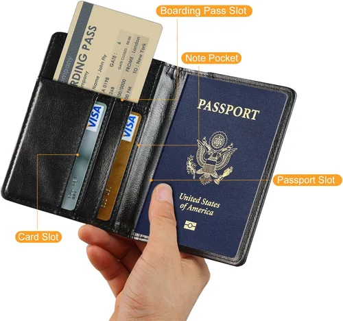 Vista 4 de Funda de piel sintética para pasaporte, con bloqueo RFID, tarjetero para mujeres y hombres, 01 no tocar, Cartera Rfid