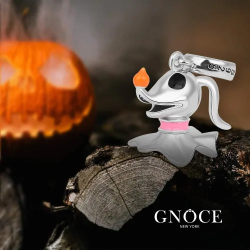 Vista 2 de GNOCE Colgante de plata de ley para perro fantasma con linterna de nariz, dije de perro de Halloween para pulsera o collar para mascotas