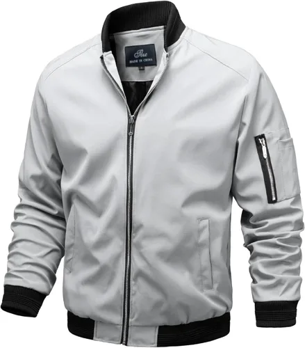 Vista 7 de TLZC Chaqueta bomber ligera para hombre, rompevientos, ajuste ceñido, abrigo activo, ropa exterior