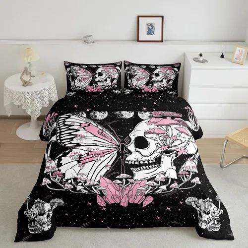 Vista 61 de Castle Fairy Juego de edredón con diseño de gato lindo para niños, tamaño twin, juego de ropa de cama con hojas de flores, luna, noche y cielo