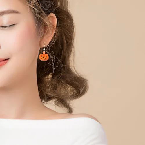 Vista 2 de Reffeer Solid 925 Sterling Silver Halloween Pumpkin Dangle Earrings Drops for Women Pumpkin Drop Earrings Hook Studs