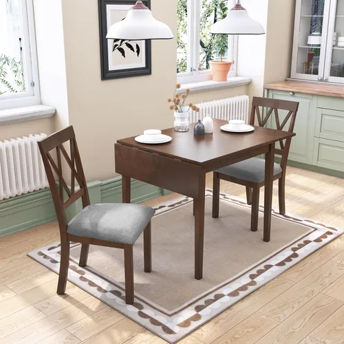 Vista 7 de Merax Mesa de comedor rectangular extensible de madera de 29 a 45 pulgadas con hoja caída, ahorro de espacio, fácil de montar, marrón Marrón/plegable