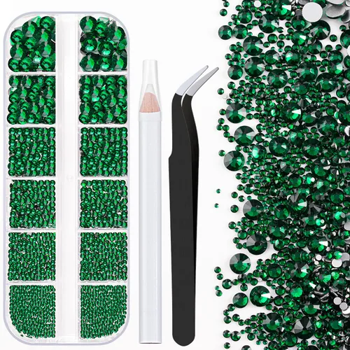 Vista 37 de Dos paquetes de diamantes de imitación de parte trasera plana, 4520 piezas de diamantes de imitación coloridos para arte de uñas, cristal colorido +