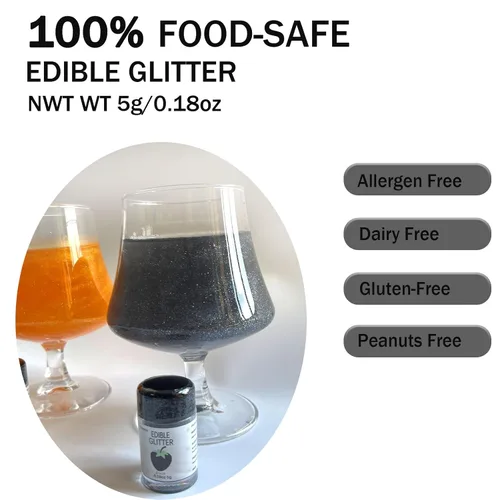 Vista 3 de Polvo de brillo comestible negro - Colaele 5 gramos de polvo de lustre de grado alimenticio, brillo metálico, espolvoreado de fantasía para decorar