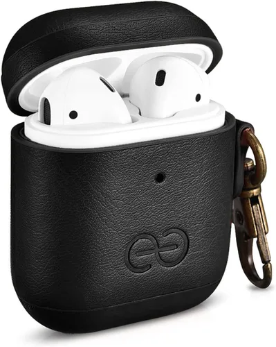 Vista 2 de Dreem Om - Funda para estuche con clip para llavero compatible con AirPods 1 y 2, funda de cuero vegano para Airpods para hombres y mujeres, Negro
