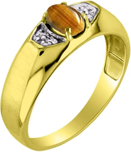 Vista 3 de Rylos Anillos para hombre, oro amarillo de 14 quilates, diseño clásico, 0.236 x 0.157in, piedra preciosa ovalada y anillo de diamante brillante