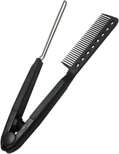 Vista 2 de FRCOLOR Cepillo alisador de cabello en forma de V, peine alisador para peluquería, herramienta compacta para peluquería y uso doméstico
