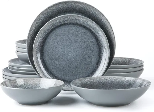 Vista 31 de ARORA SKUGGA Juego de vajilla redonda de cerámica de 16 piezas de 4, platos, platos pequeños, cuencos y tazas - Negro mate (472979)