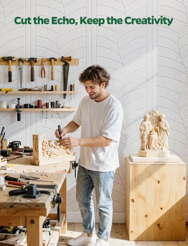 Vista 8 de Paquete de 4 paneles acústicos grandes que absorben el sonido para paredes de estudio, azulejos decorativos autoadhesivos de arte de hojas