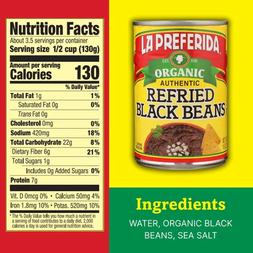 Vista 2 de La Preferida Frijoles Refritos Negro Orgánico, 15 oz (Paquete de 3)