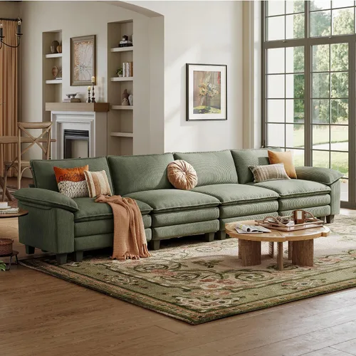 Vista 65 de LINSY HOME Cloud Sofa - Silla decorativa con tumbona otomana para interiores, sofá de pana perfecta para sala de estar, apartamento, oficina, beige