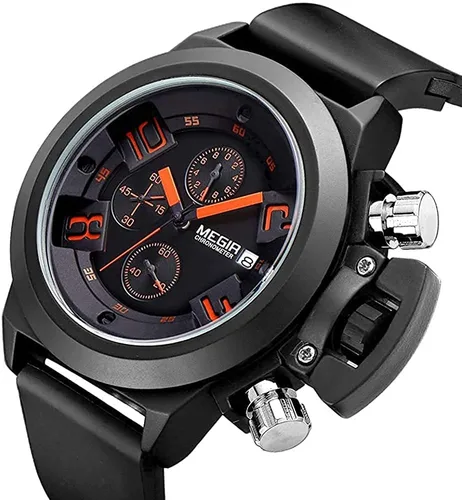 Vista 2 de MEGIR - Reloj de cuarzo para hombre, analógico, cronógrafo, militar, con correa de silicona