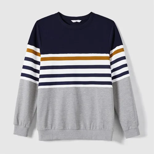 Vista 3 de PATPAT Sudadera familiar a juego con bloques de color, gris y blanco, estampado de estrellas de manga larga