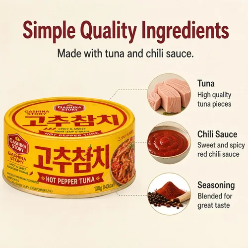 Vista 4 de Lata de atún coreano con salsa de pimiento picante, 3.5 onzas (100g) x 5 latas - Atún enlatado coreano