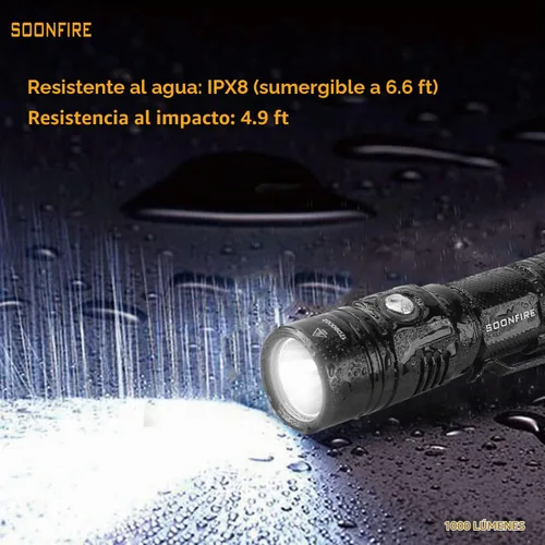 Vista 6 de Linterna LED blanca de 1000 lúmenes, E USB recargable impermeable compacta EDC Linternas de aplicación de la ley